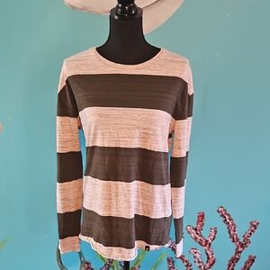 American Eagle Outfitters Black and Cream Striped Long Sleeve Tee